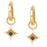 925 Sterling Silver With 14k Gold Plated Created Sapphire Starburst Drop Earrings, Minimalist Cz Huggies Earrings, Perfect For Gift